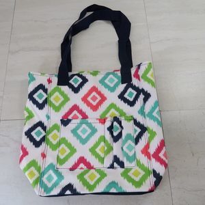 THIRTY ONE Tall Organizing Tote White Blue Diamon Pattern Bag 13in tall x 10in w